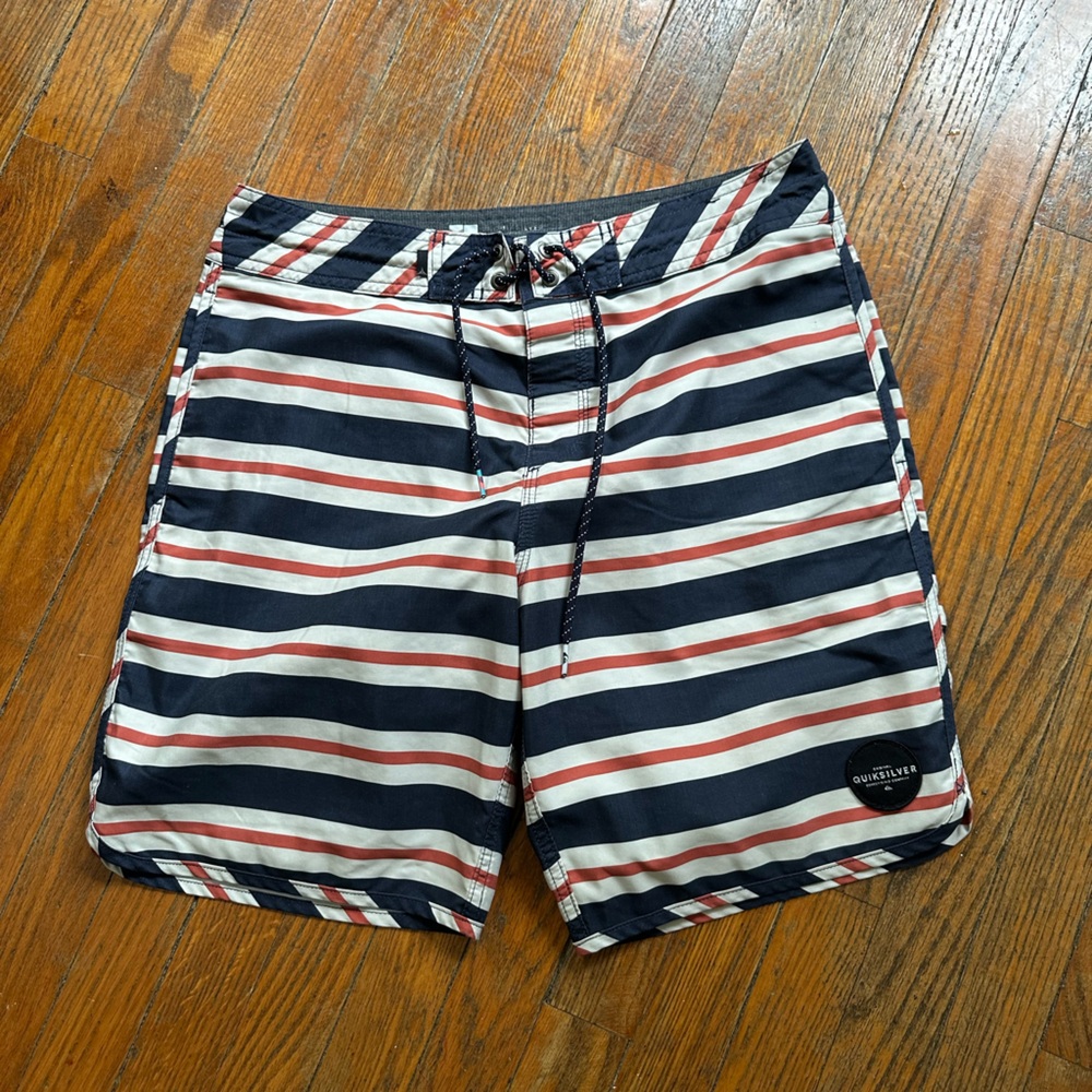 Quiksilver Navy and Red Striped Board Shorts